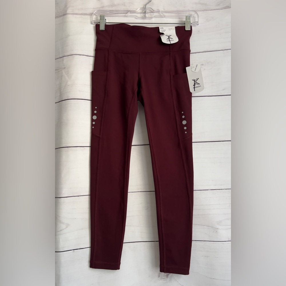 Xersion Port Wine Side pocket 7/8 Ankle Leggings NWT SZ: XS - Picture 2 of 8